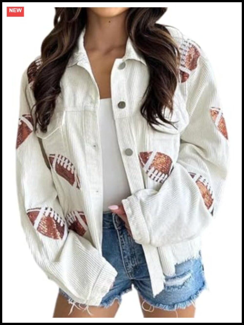 Cropped Corduroy Football Sequin Rugby Patched Shacket
